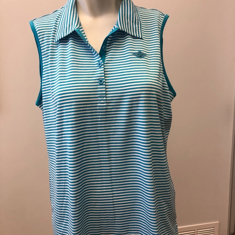 EP Tour Tech Teal/White Striped Golf Polo XL